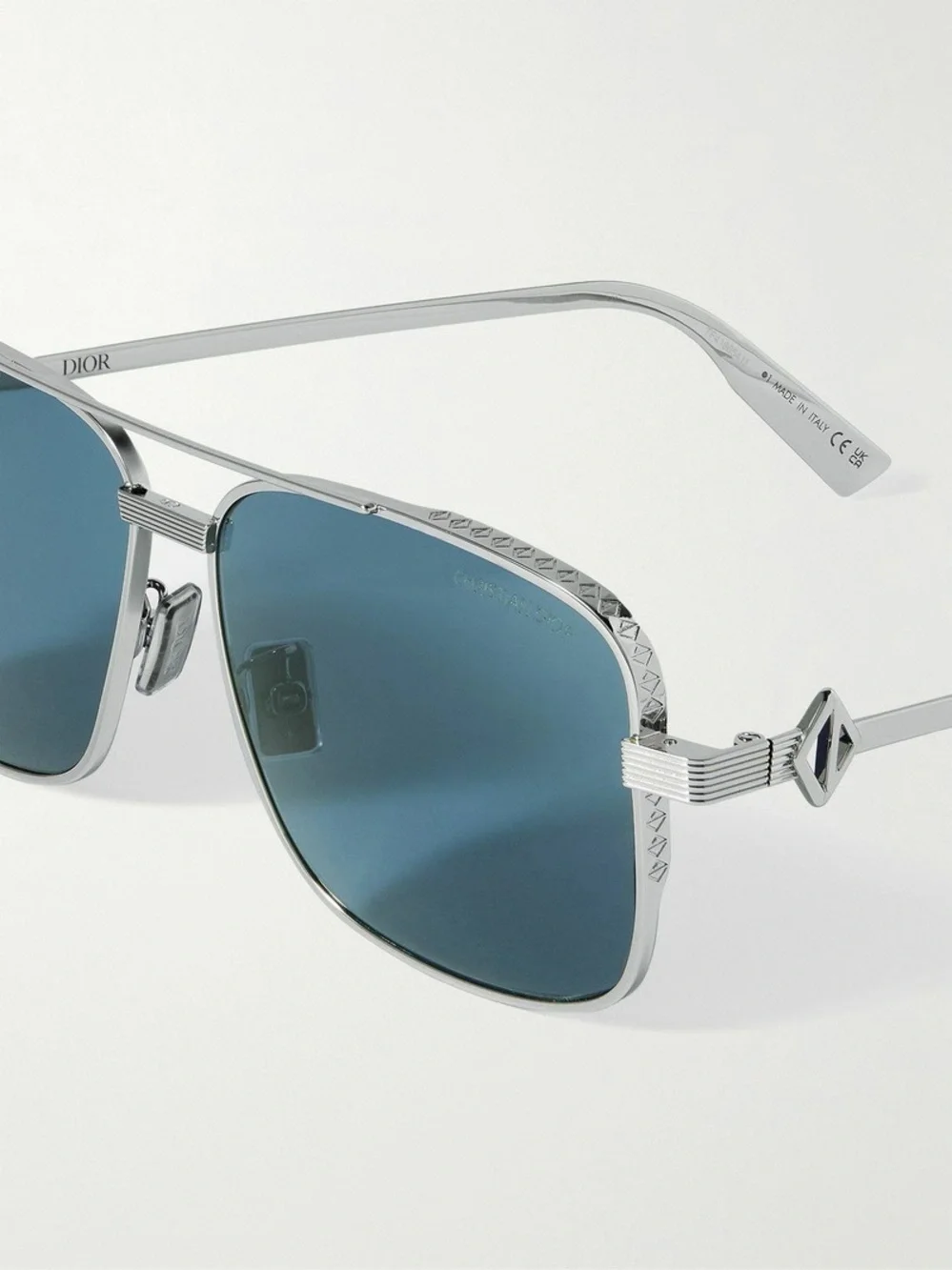 Dior CD Geometric Diamond S9U Square-Frame Silver-Tone Sunglasses NWT $610